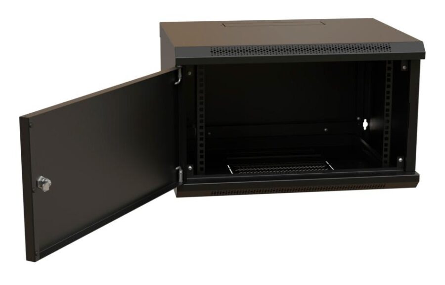 Шкаф коммутационный WRline (WR-TW-0945-SR-RAL9004) настенный 9U 600x450мм пер.дв.металл 2 бок.пан. направл.под винты 60кг черный 350мм 500мм IP20 сталь — изображение 2