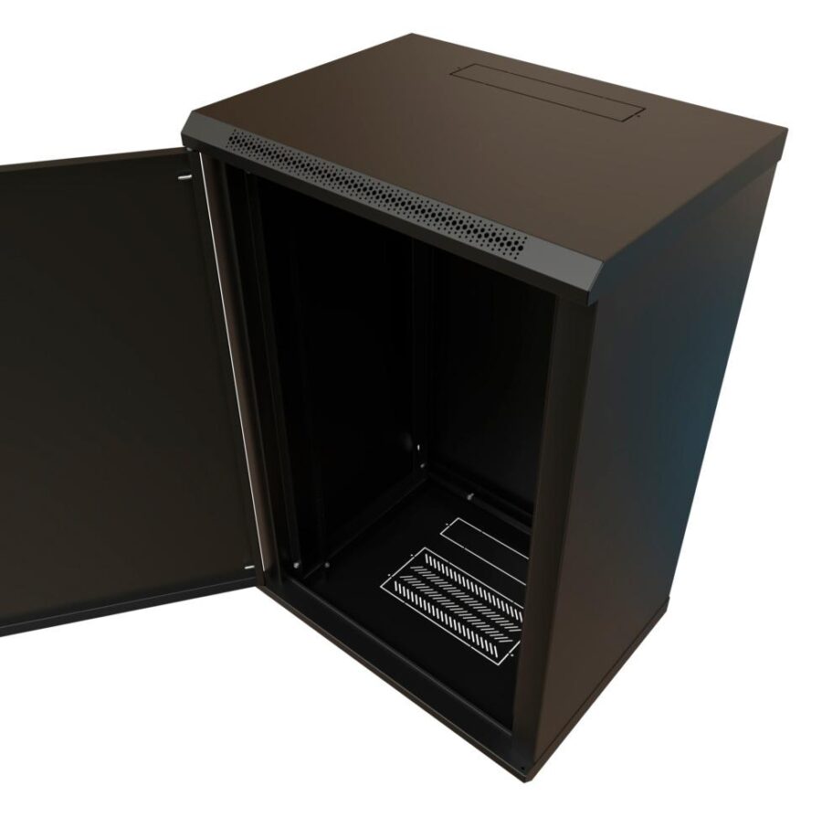 Шкаф коммутационный WRline (WR-TW-1866-SR-RAL9004) настенный 18U 600x600мм пер.дв.металл 2 бок.пан. направл.под винты 60кг черный 520мм 908мм IP20 сталь — изображение 4