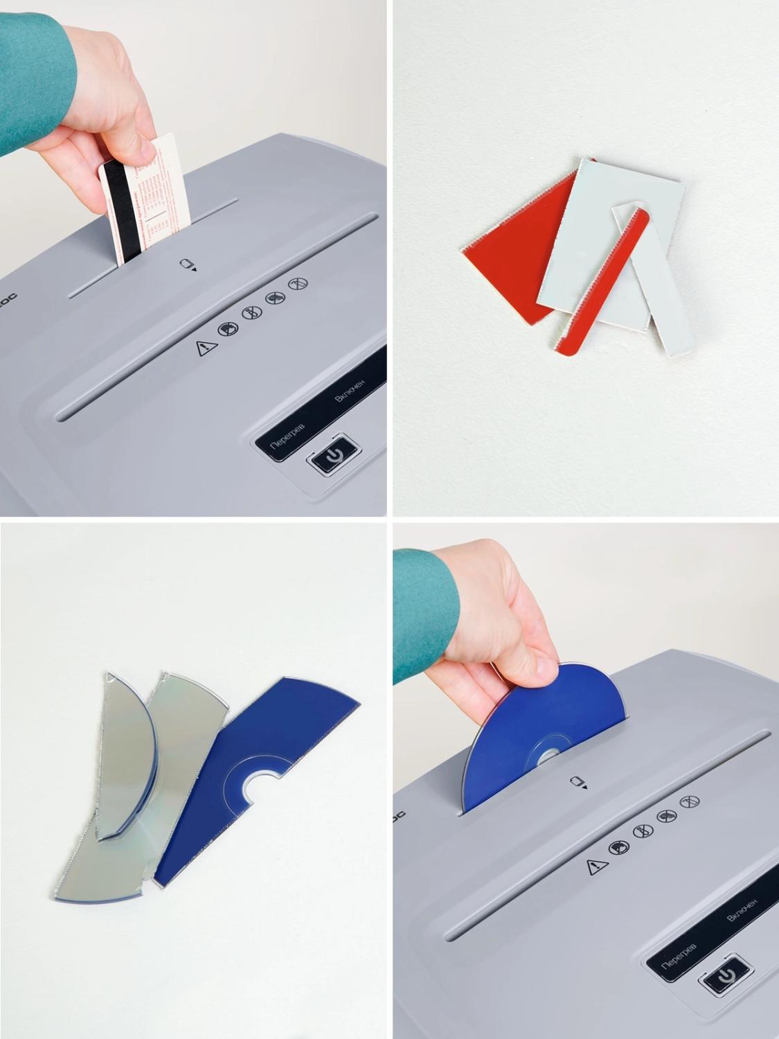 Шредер Heleos УП26-7+ серый (секр.P-7) фрагменты 6лист. 26лтр. пл.карты CD — изображение 6