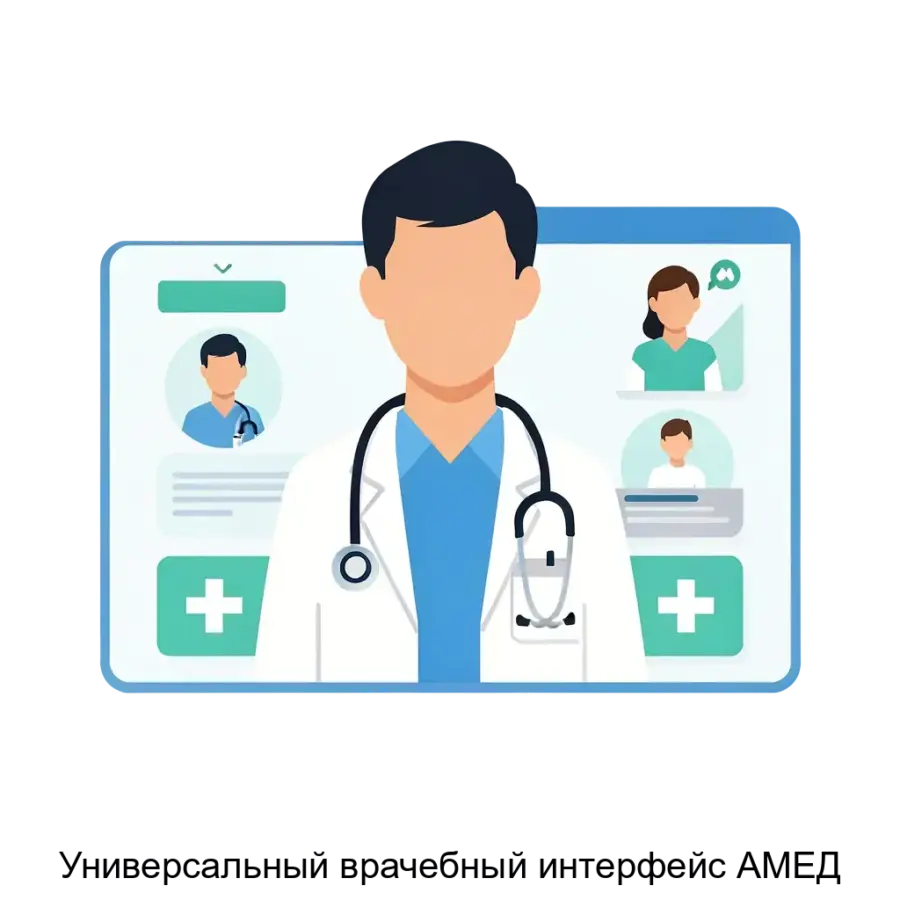 Универсальный врачебный интерфейс АМЕД — Платформа объединяет различные сервисы в единое информационное пространство, что позволяет врачу доступно и быстро работать с пациентами.