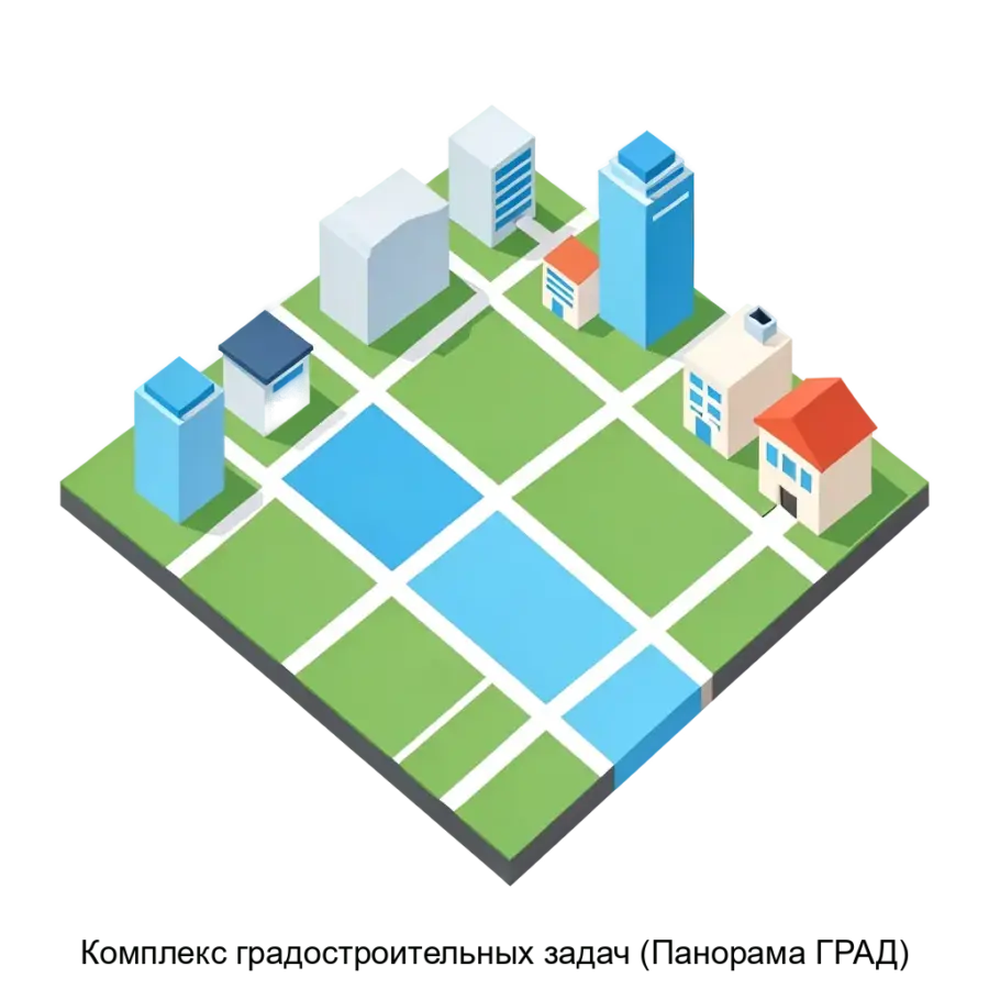 Комплекс градостроительных задач (Панорама ГРАД) — Комплекс градостроительных задач "Панорама ГРАД" представляет собой программное средство, предназначенное для автоматизации работ по управлению и развитию территорий.