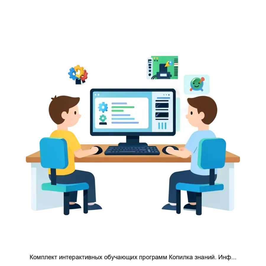 Комплект интерактивных обучающих программ Копилка знаний. Информатика для учащихся 14 классов — Информатика» предназначен для учащихся начальных классов и включает 1195 страниц с разнообразными учебными материалами.