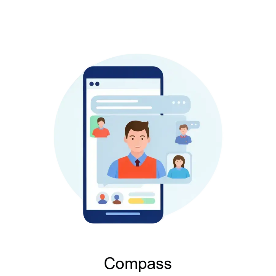 Compass — предлагает уникальные возможности для взаимодействия и управления коммуникацией в больших группах. Основная задача: **Корпоративный мессенджер с видео для больших команд.**.