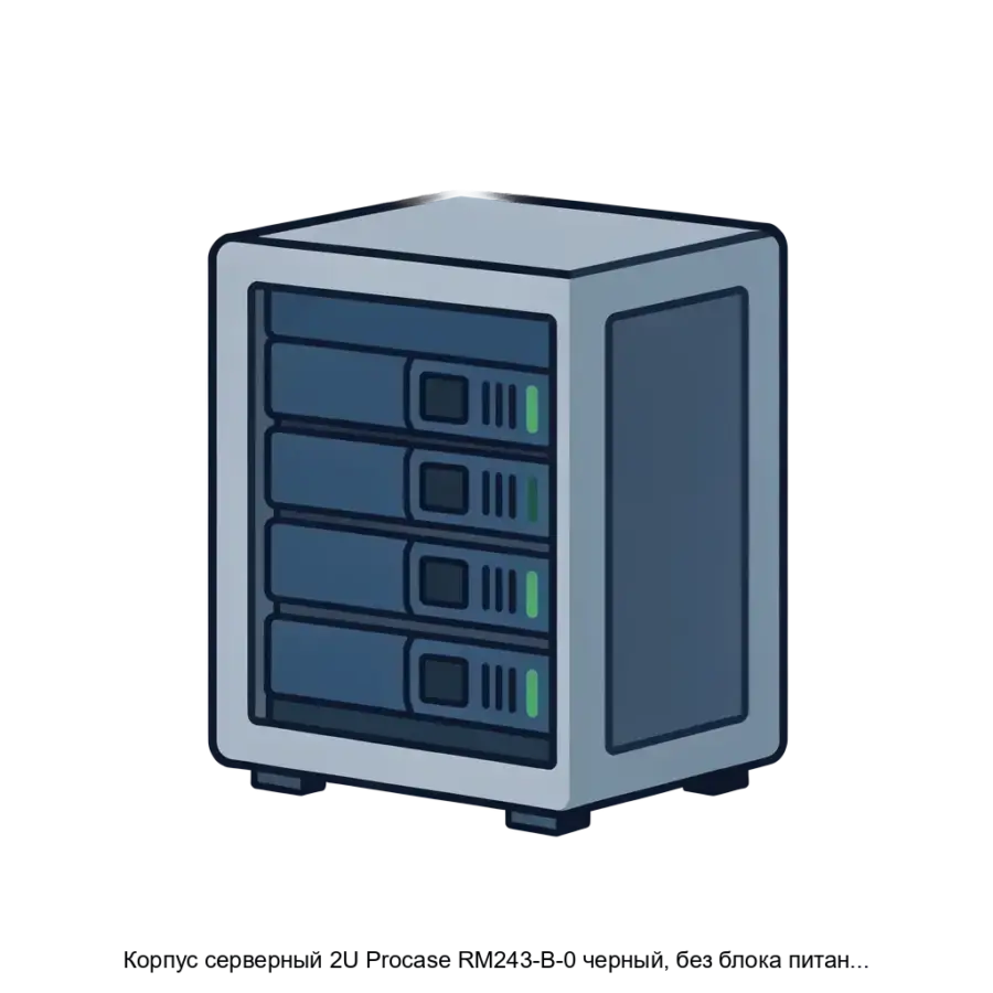 Корпус серверный 2U Procase RM243-B-0 черный, без блока питания, MB 9.6"x9.6" — Корпус серверный 2U черный, без блока питания, MB 9.6"x9.6". Основная задача: компактный серверный корпус модульного размещения.