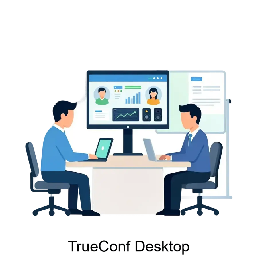 TrueConf Desktop — это клиентское приложение, предназначенное для осуществления разнообразных корпоративных коммуникаций, включая текстовое общение в чатах, голосовые и видеозвонки.