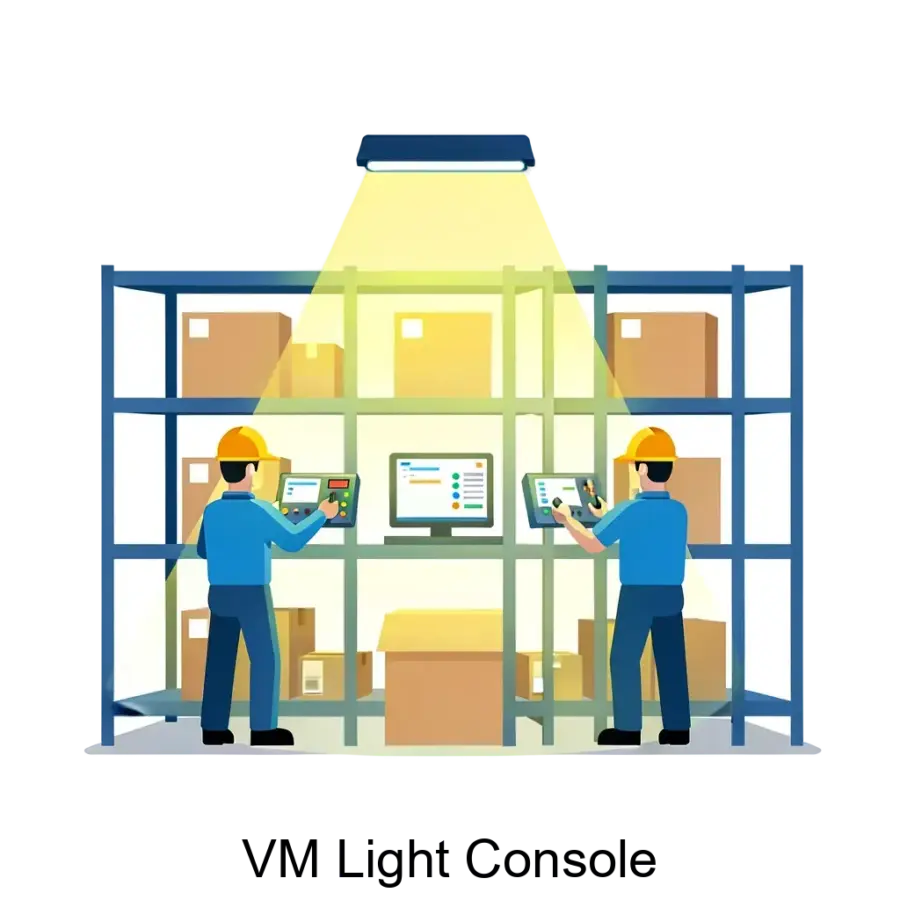 Программа VM Light Console разработана специально для эффективного управления системами автоматизации складских операций. Основная задача: световая система управления складом операторов.