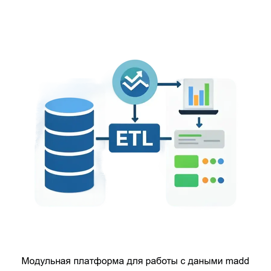 Модульная платформа для работы с даными madd — Платформа madd обеспечивает полный цикл работы ETL и BI-систем, выполняя извлечение. Основная задача: управление данными через ETL и визуализацию.