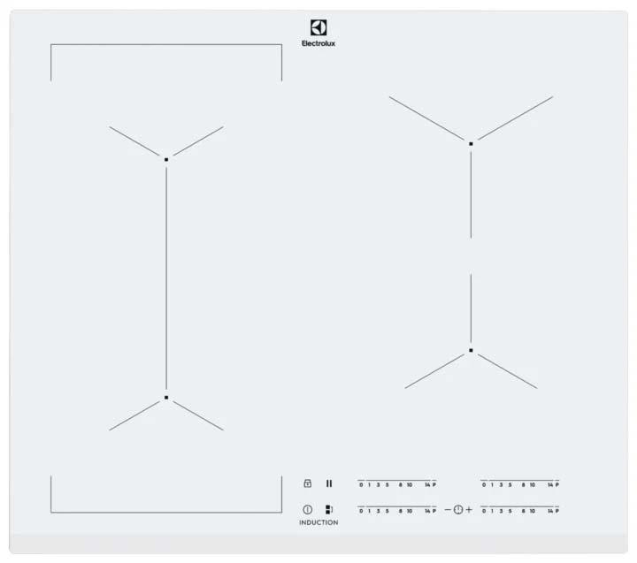 Встраиваемые индукционные панели ELECTROLUX/ Индукционная, !! 59 см, цвет: белый, индивидуальный слайдер для каждой зоны нагрева, 3-хступенчатая индикация остаточного тепла, акустический сигнал (вкл/выкл), блокировка панели управления, Таймер отключения