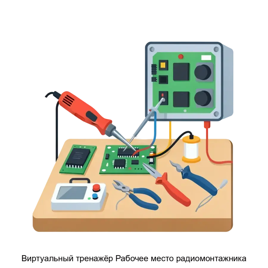 Виртуальный тренажёр Рабочее место радиомонтажника — Виртуальный тренажёр «Рабочее место радиомонтажника» — это инновационная образовательная платформа. Основная задача: симмулятор обучения пайке и ремонту электроники.