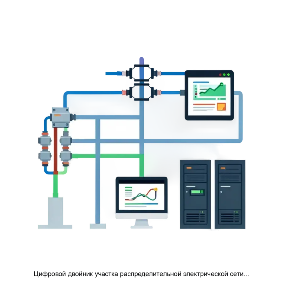 Цифровой двойник участка распределительной электрической сети фидера — это современное программное решение. Основная задача: виртуальное моделирование электрических сетей с автоматизированным анализом.