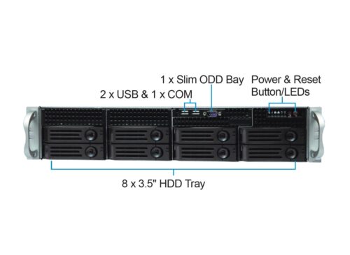 Серверный корпус/ 2U chassis; ATX, Micro-ATX, Mini-ITX MBs; 8-port 12 Gbps SAS/ SATA to SAS BP; 8 x 3.5'' hsb + 2 x 3.5" internal; 7 x LP/ HL slot; 550W single; no rails — изображение 2
