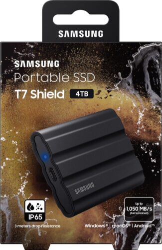 Внешние HDD и SSD/ Samsung External SSD T7 Shield, 4TB, Type C-to-C/A, USB 3.2 Gen2, R/W 1050/1000MB/s, IP65, 88x59x13mm, 98g, Black (12 мес.) — изображение 8
