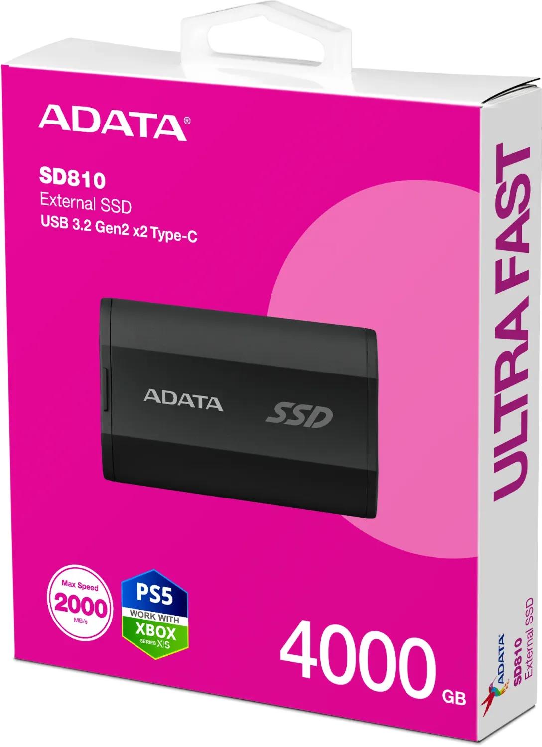 Твердотельный накопитель/ ADATA External SSD SD810, 4000GB, Type-C, USB 3.2 Gen2х2, up to R/W 2000/2000 MB/s, 72.7x44x12.2mm, Black (5 лет) — изображение 6