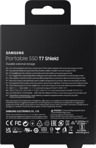 Внешние HDD и SSD/ Samsung External SSD T7 Shield, 4TB, Type C-to-C/A, USB 3.2 Gen2, R/W 1050/1000MB/s, IP65, 88x59x13mm, 98g, Black (12 мес.) — изображение 11