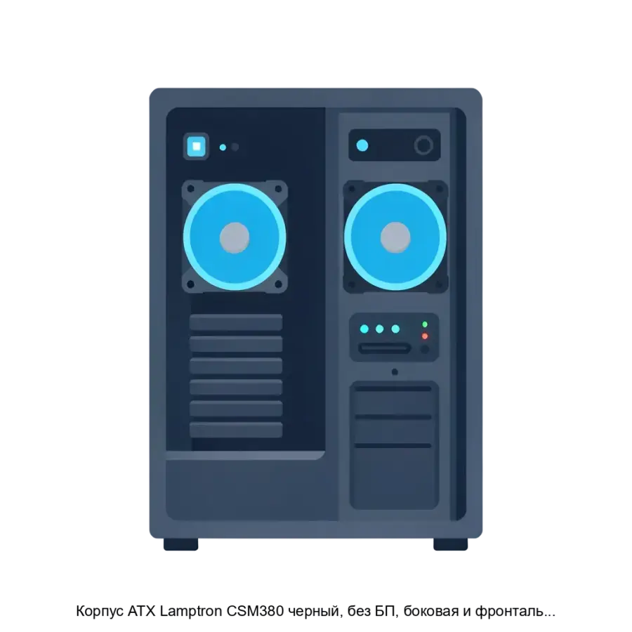 Корпус ATX Lamptron CSM380 черный, без БП, боковая и фронтальная панели с двумя ЖК экранами, USB 3.0, 2*USB 2.0, audio — Корпус ATX черный, без БП, боковая и фронтальная панели с двумя ЖК экранами, USB 3.0, 2*USB 2.0.