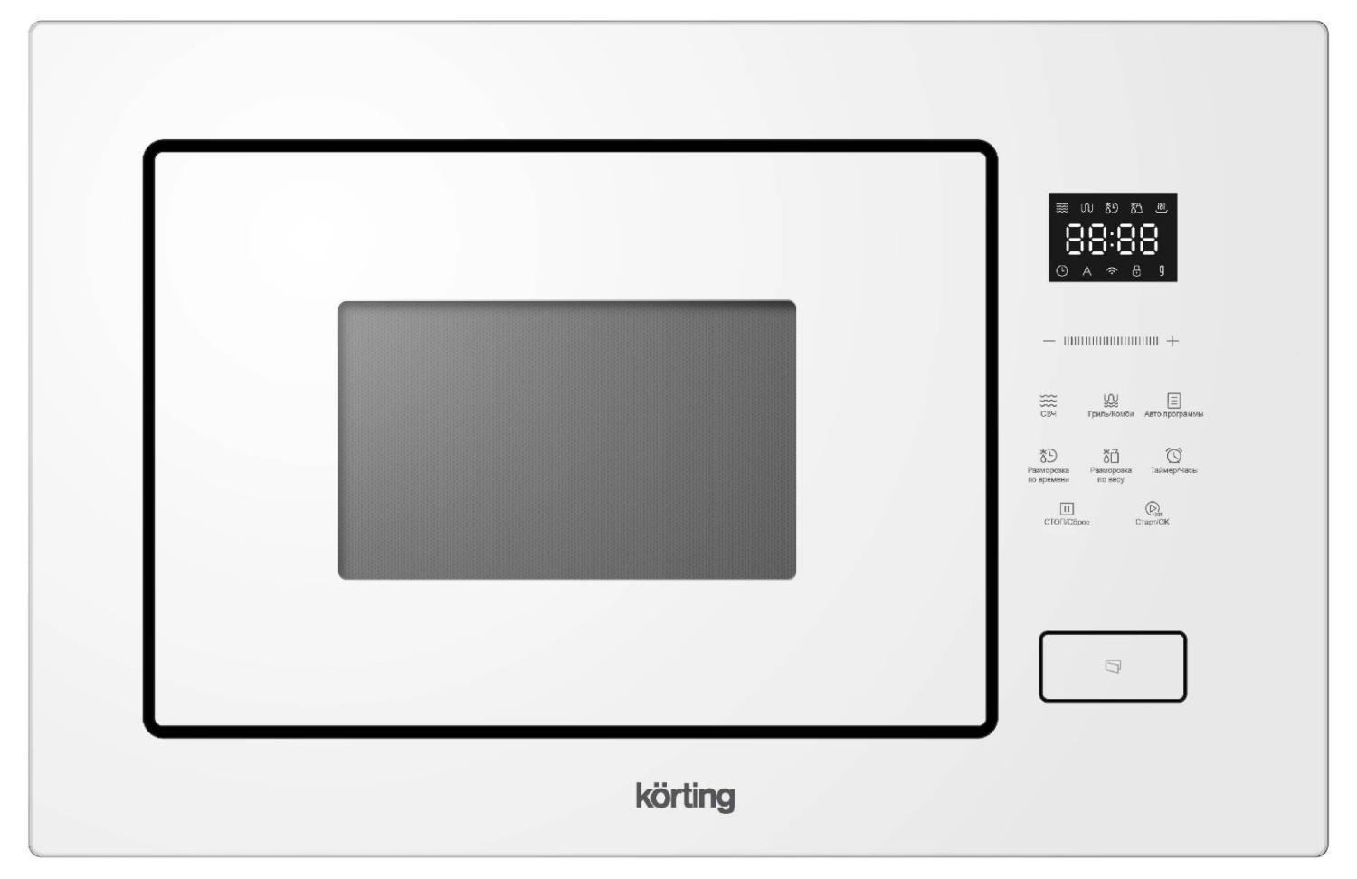 Встраиваемая микроволновая печь Korting/ Встраиваемая микроволновая печь Korting, объем 26 л, сенсорное управление, дисплей, 8 авторежимов, кварцевый гриль, комбинированное приготовление, быстрый старт, таймер, мощность гриля 1100 Вт, цвет белое стекло