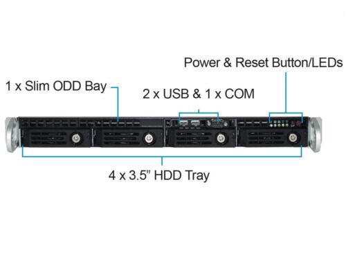 Серверный корпус/ 1U chassis; Mini-ITX, Micro-ATX, ATX MBs; 4 x 3.5'' hsb; 2 x USB; 1 x COM port (Front); 1 x FH expantion slot; 600W (1+1) (80 Plus Platinum); no rails — изображение 2