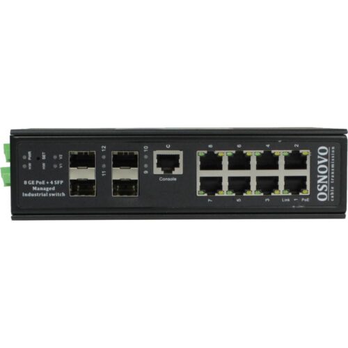 Коммутатор/ OSNOVO Промышленный гигабитный L2+ коммутатор HiPoE на 12 портов с функцией мониторинга температуры/ влажности/ напряжения, 1 *10/100/1000Base-T с PoE BT (до 90W), 7 *10/100/1000Base-T с PoE (до 30W), 4*SFP 1000Base-X, суммарно PoE до 300W, Б — изображение 6