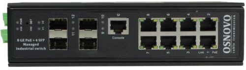Коммутатор/ OSNOVO Промышленный гигабитный L2+ коммутатор HiPoE на 12 портов с функцией мониторинга температуры/ влажности/ напряжения, 1 *10/100/1000Base-T с PoE BT (до 90W), 7 *10/100/1000Base-T с PoE (до 30W), 4*SFP 1000Base-X, суммарно PoE до 300W, Б