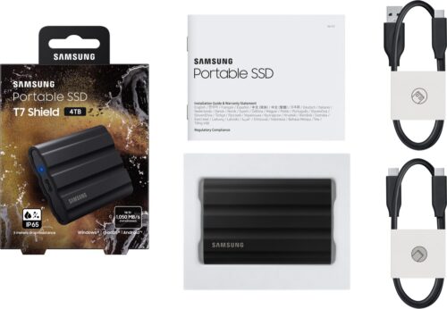 Внешние HDD и SSD/ Samsung External SSD T7 Shield, 4TB, Type C-to-C/A, USB 3.2 Gen2, R/W 1050/1000MB/s, IP65, 88x59x13mm, 98g, Black (12 мес.) — изображение 12