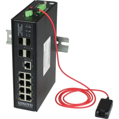 Коммутатор/ OSNOVO Промышленный гигабитный L2+ коммутатор HiPoE на 12 портов с функцией мониторинга температуры/ влажности/ напряжения, 1 *10/100/1000Base-T с PoE BT (до 90W), 7 *10/100/1000Base-T с PoE (до 30W), 4*SFP 1000Base-X, суммарно PoE до 300W, Б — изображение 5