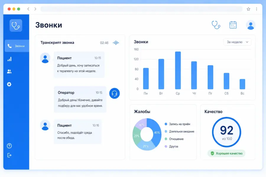 Дашборд ИИ-аналитики звонков клиники